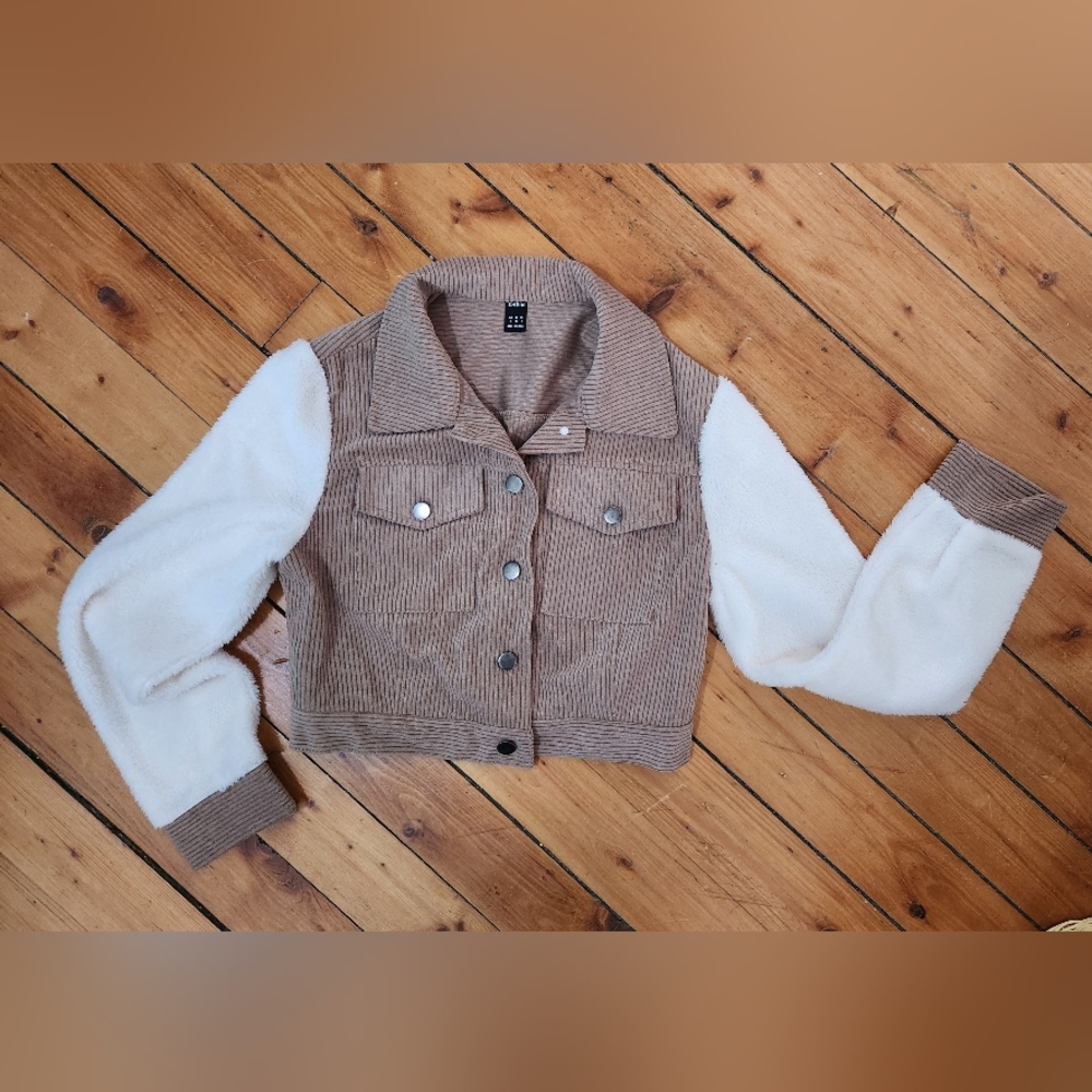 Tan and White Cropped Jacket
